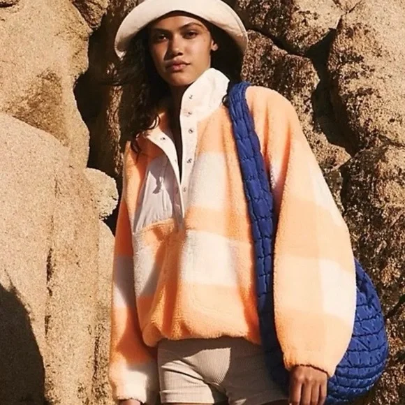 NWOT! Free People Movement Hit the Slopes Printed Pullover; Orange and White; XS - Picture 2 of 11